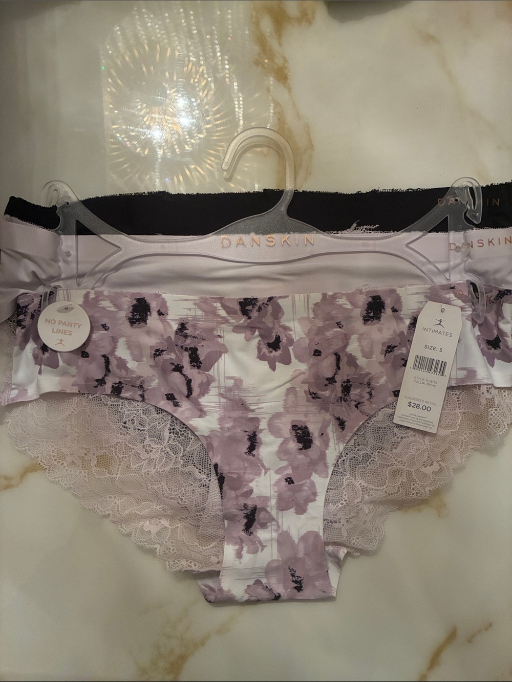 Danskin Lavender Floral Lace Bikini Panty with Cream Lace Trim